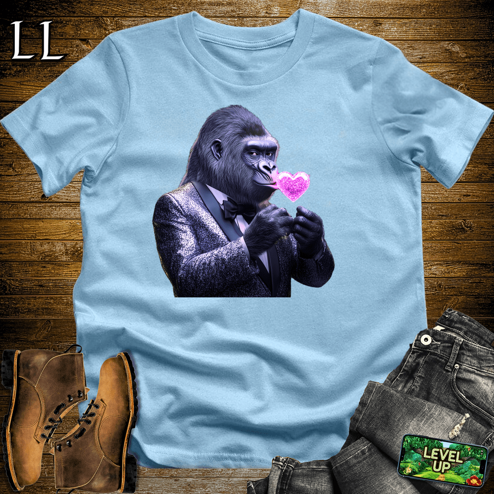 Kiss Me Gorilla Light Blue | Funny Romantic Gorilla Shirt