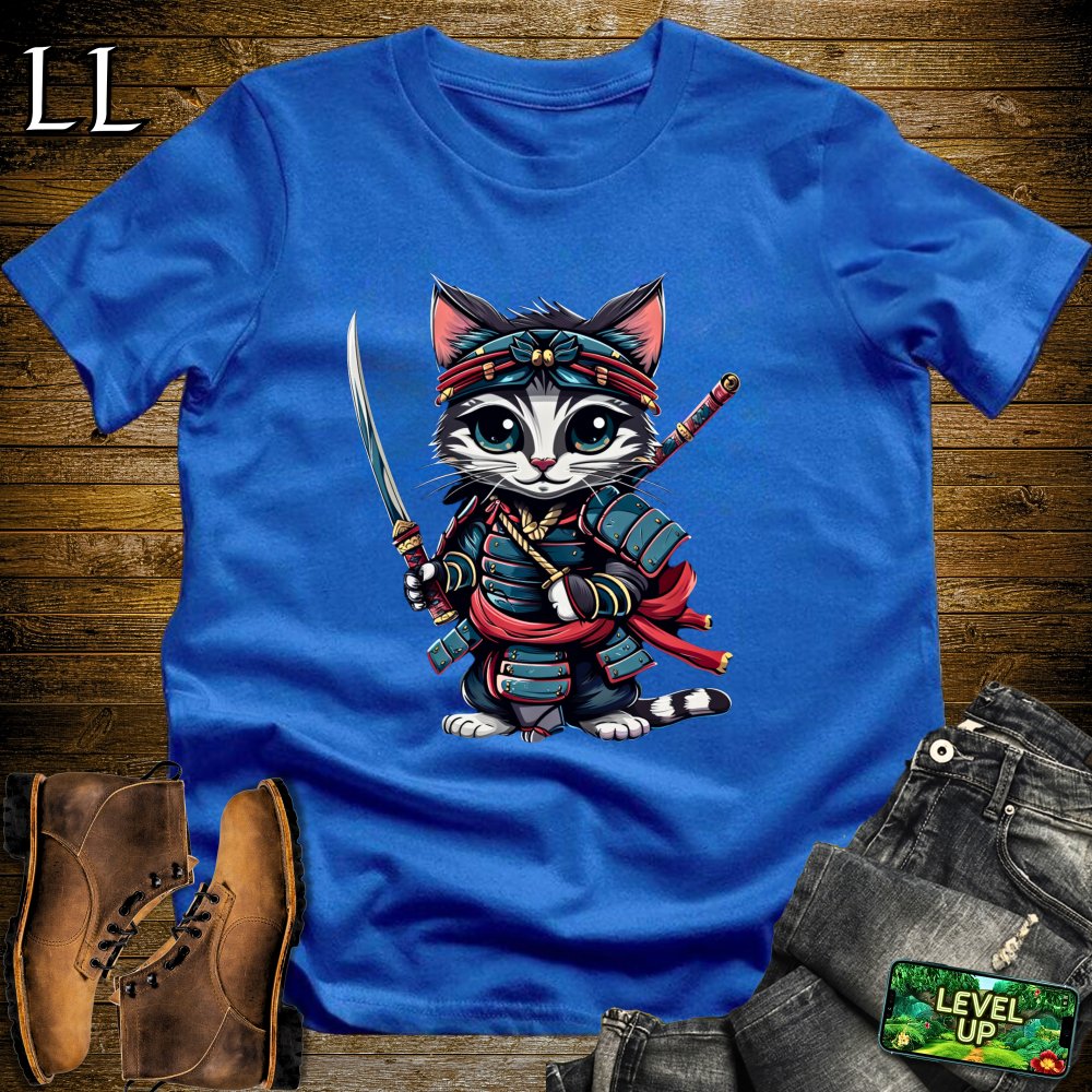 Kitten Samurai Light Blue | Playful Young Warrior Tee