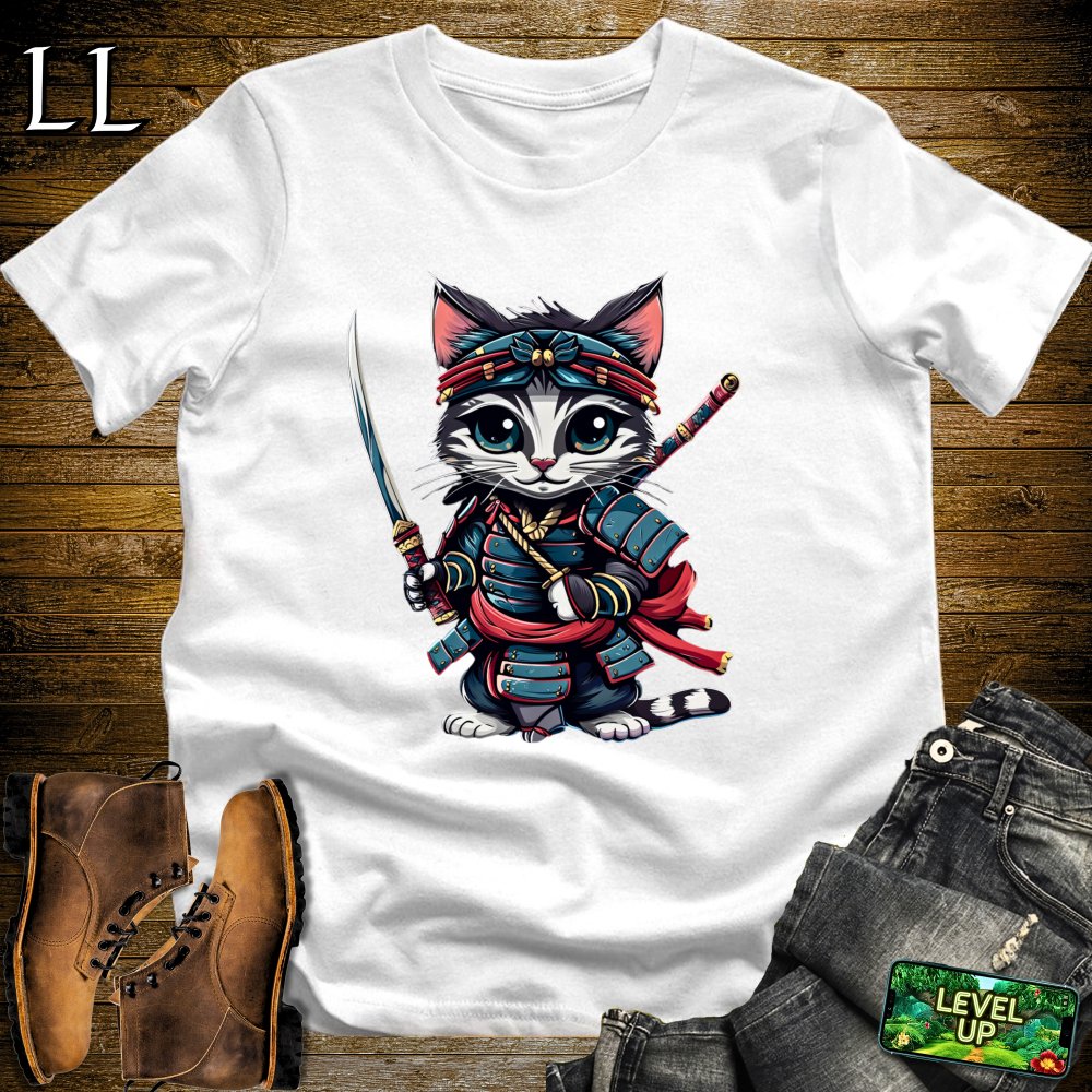 Kitten Samurai Military Green | Playful Young Warrior Tee