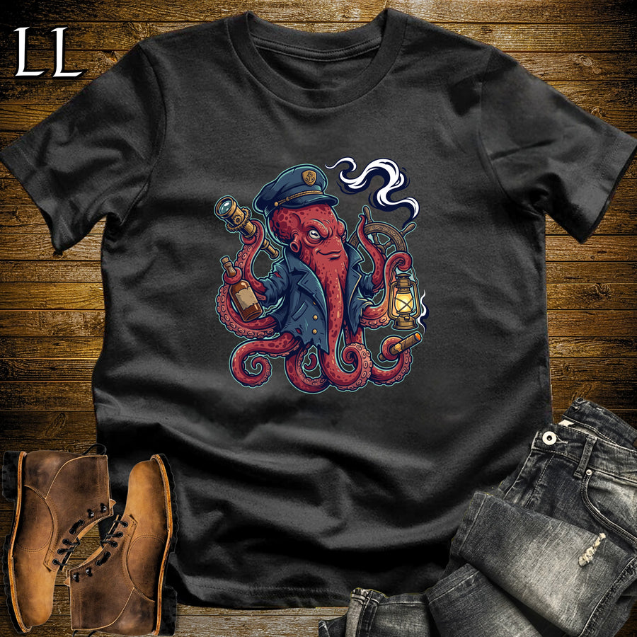 Kraken Sea Captain Cigar T-Shirt Black | Halloween Cigar Shirt