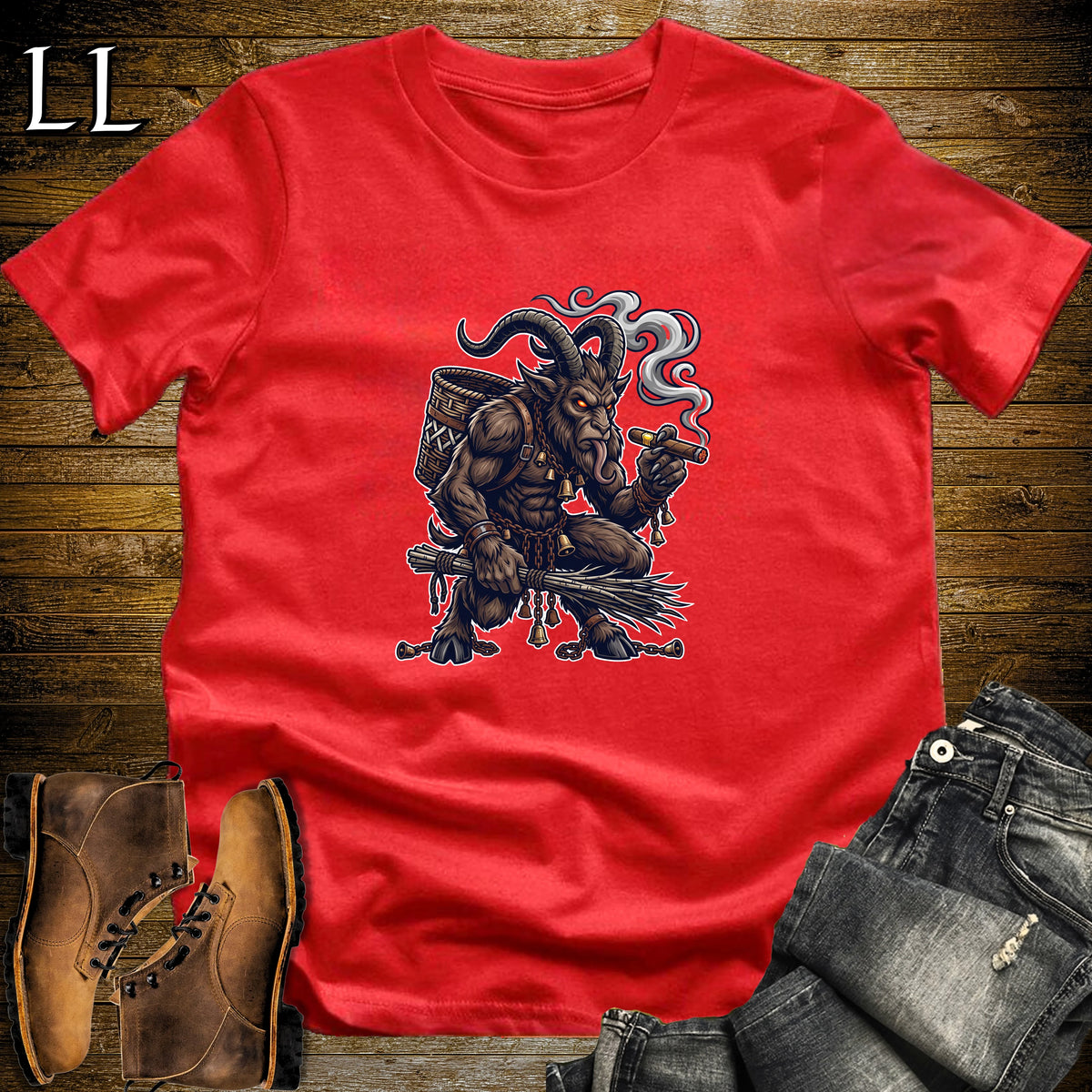 Krampus Birch Switch Cigar T-Shirt Red | Halloween Cigar Shirt