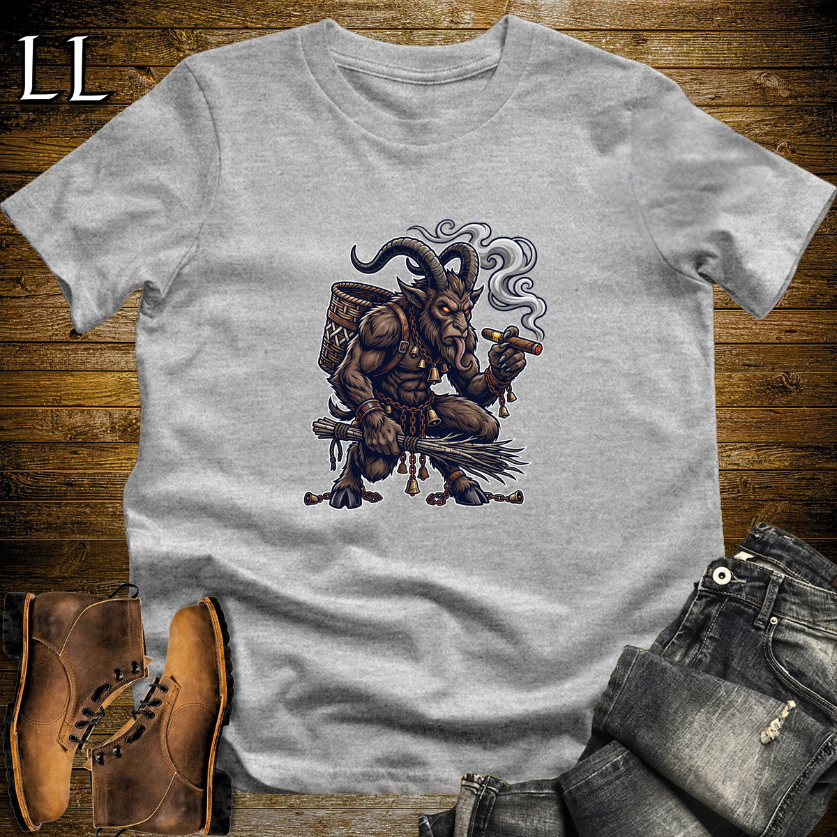 Krampus Birch Switch Cigar T-Shirt Sport Grey | Halloween Cigar Shirt