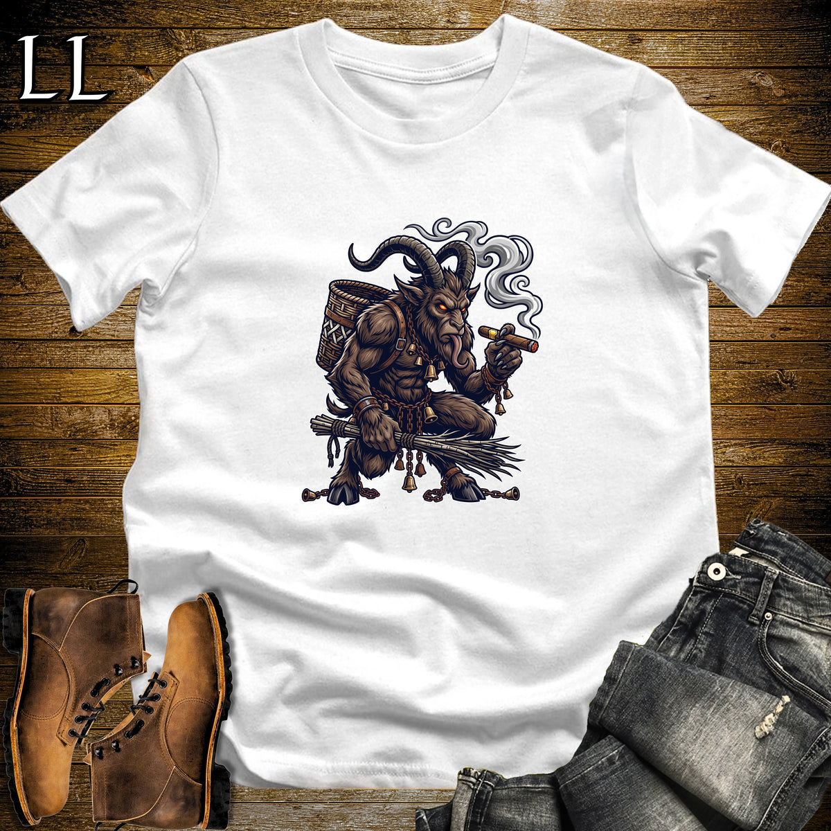 Krampus Birch Switch Cigar T-Shirt White | Halloween Cigar Shirt