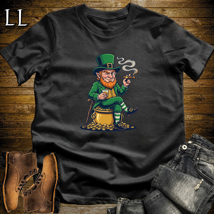 Leprechaun Pot of Gold Cigar T-Shirt Black | Lucky Cigar Tee
