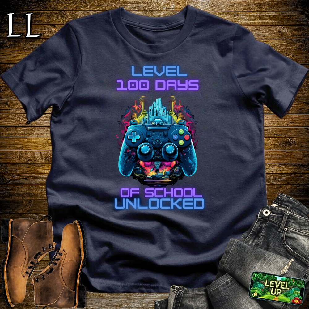 Level 100 Days of School Unlocked Softstyle Tee - Navy - LegacyLayers