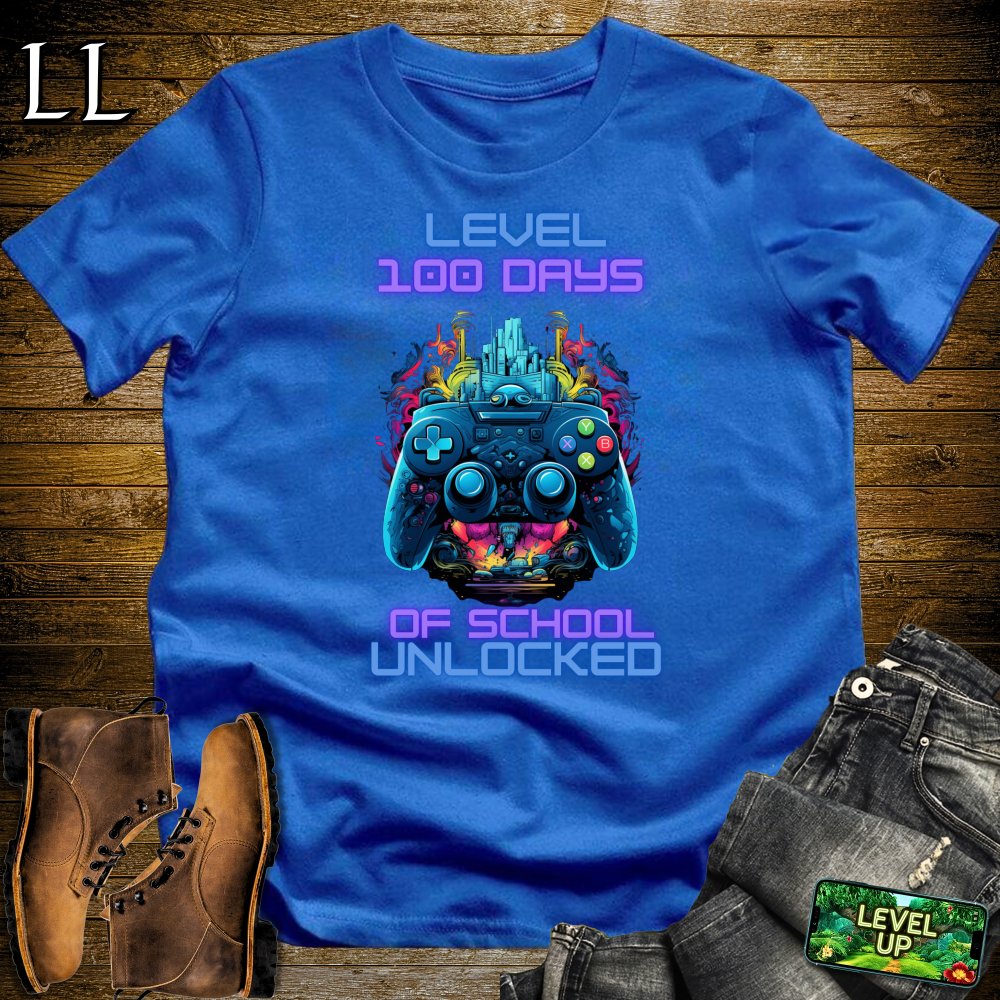 Level 100 Days of School Unlocked Softstyle Tee - Royal - LegacyLayers