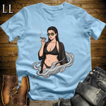 Oscura's Smoke Break Cigar Girl T-Shirt Light Blue | Cigar Pin-Up Girl Tee