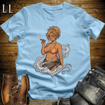 Aurelia's Smoke Break Cigar Girl T-Shirt Light Blue | Cigar Pin-Up Girl Tee