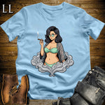 Candela's Smoke Break Cigar Girl T-Shirt Light Blue | Cigar Pin-Up Girl Tee
