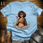 Leona's Smoke Break Cigar Girl T-Shirt Light Blue | Cigar Pin-Up Girl Tee