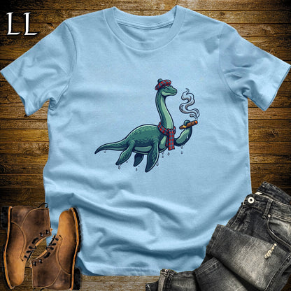 Loch Ness Monster Tartan Cigar T-Shirt Light Blue | Nessie Cryptid Cigar Tee