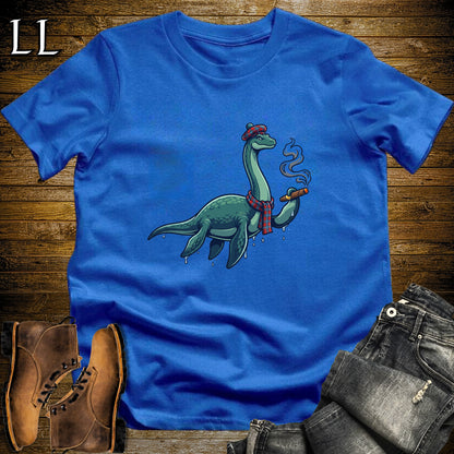 Loch Ness Monster Tartan Cigar T-Shirt Royal | Nessie Cryptid Cigar Tee