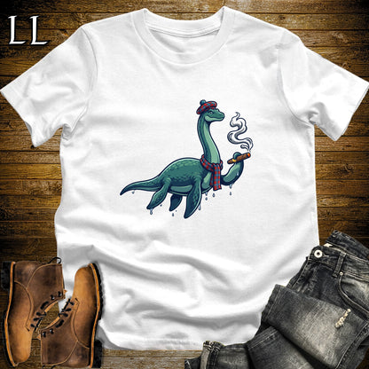 Loch Ness Monster Tartan Cigar T-Shirt White | Nessie Cryptid Cigar Tee