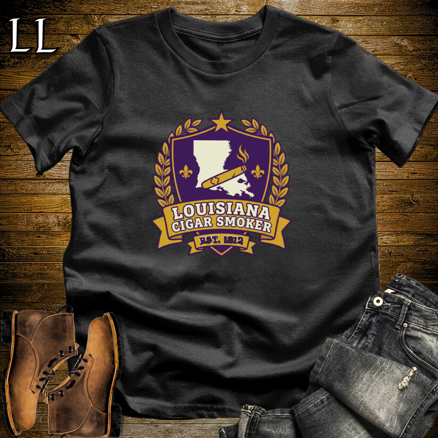 Louisiana Cigar Smoker Shield T-Shirt Black | Louisiana Cigar Crest Shirt