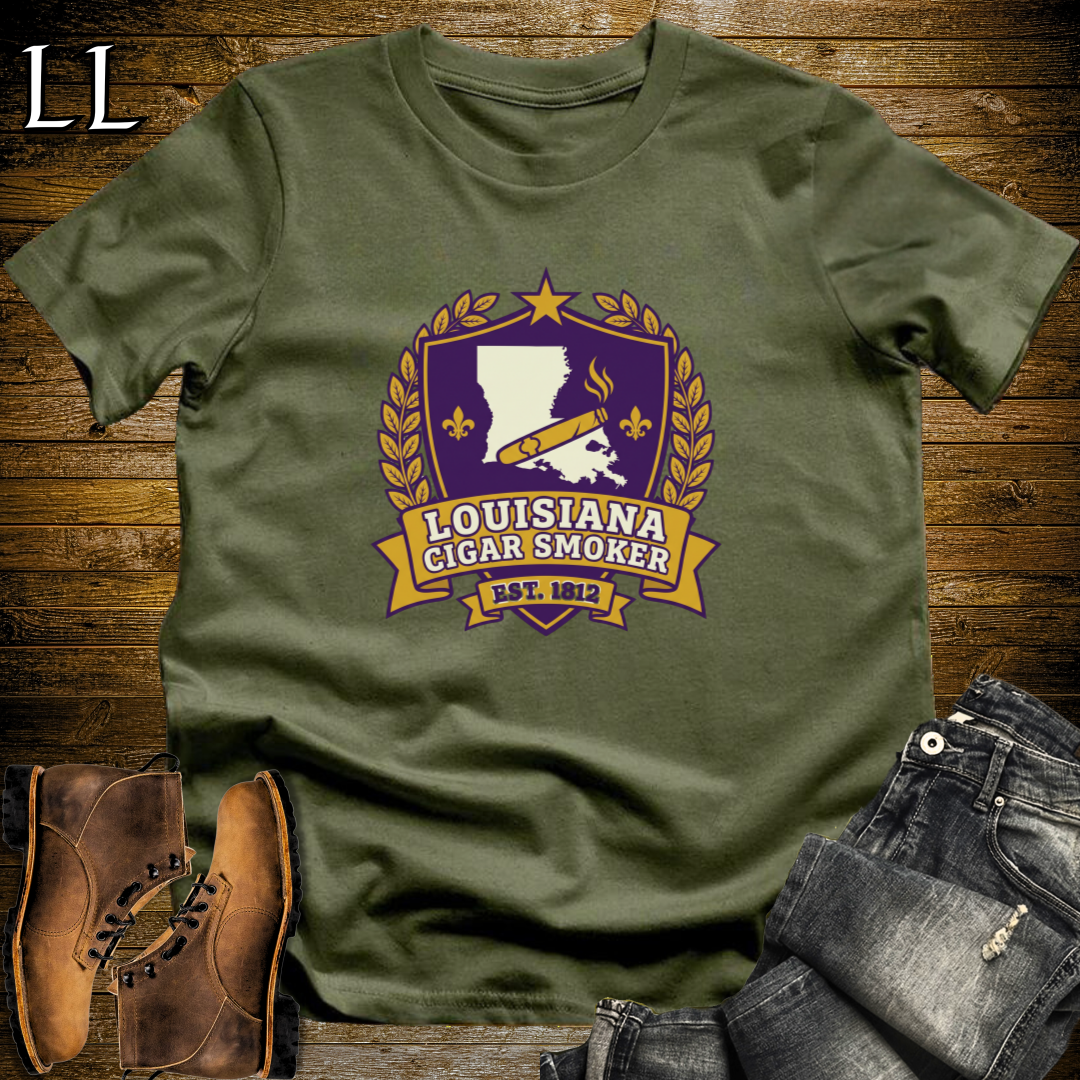 Louisiana Cigar Smoker Shield T-Shirt Military Green | Louisiana Cigar Crest Shirt