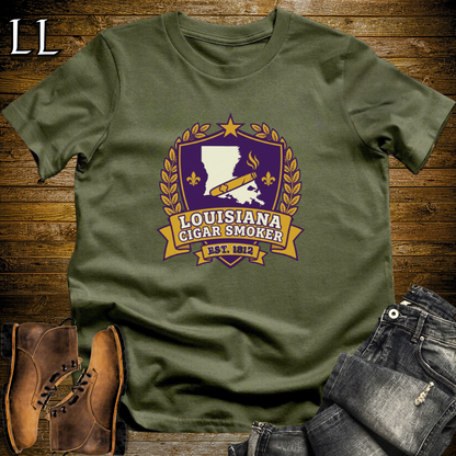 Louisiana Cigar Smoker Shield T-Shirt Military Green | Louisiana Cigar Crest Shirt