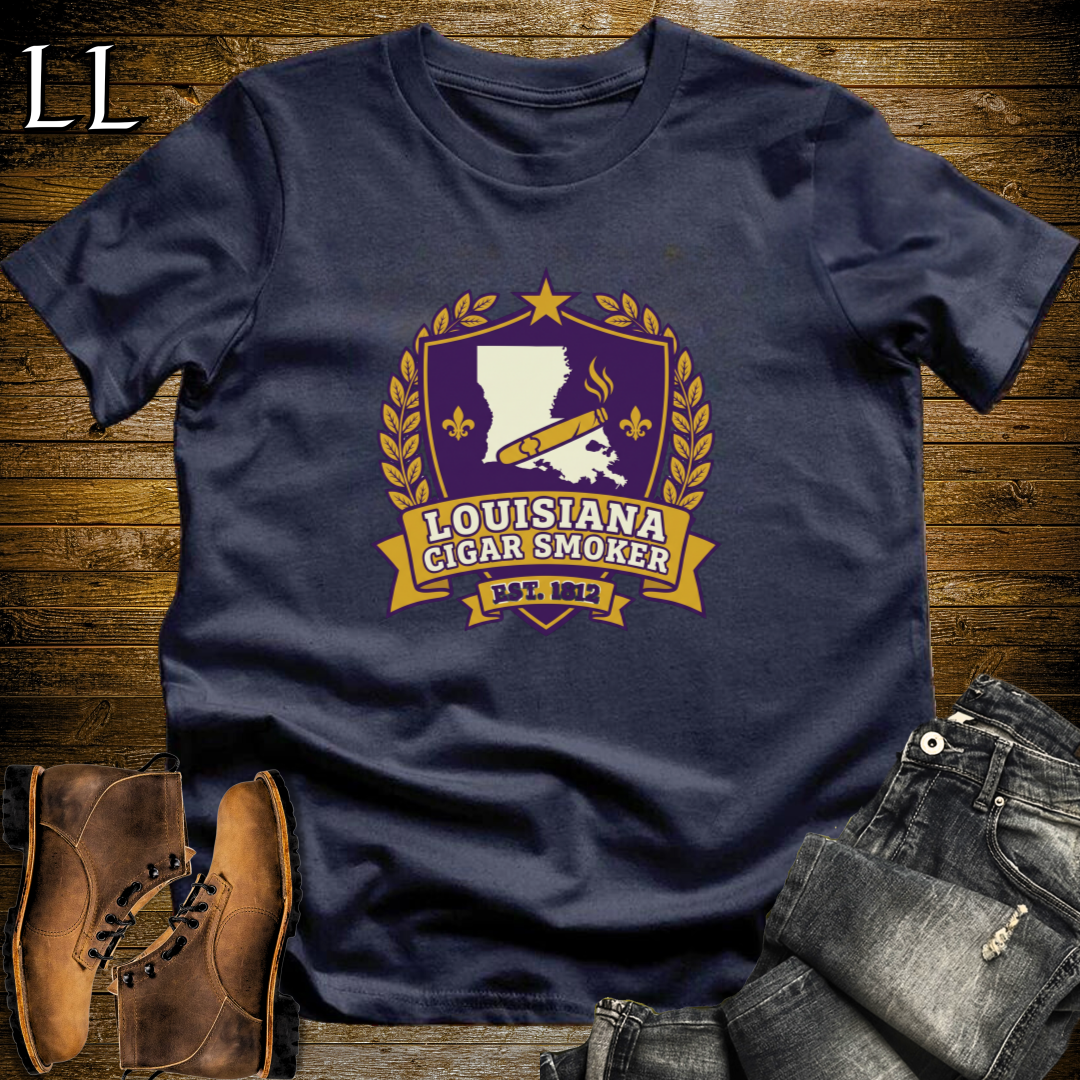 Louisiana Cigar Smoker Shield T-Shirt Navy | Louisiana Cigar Crest Shirt