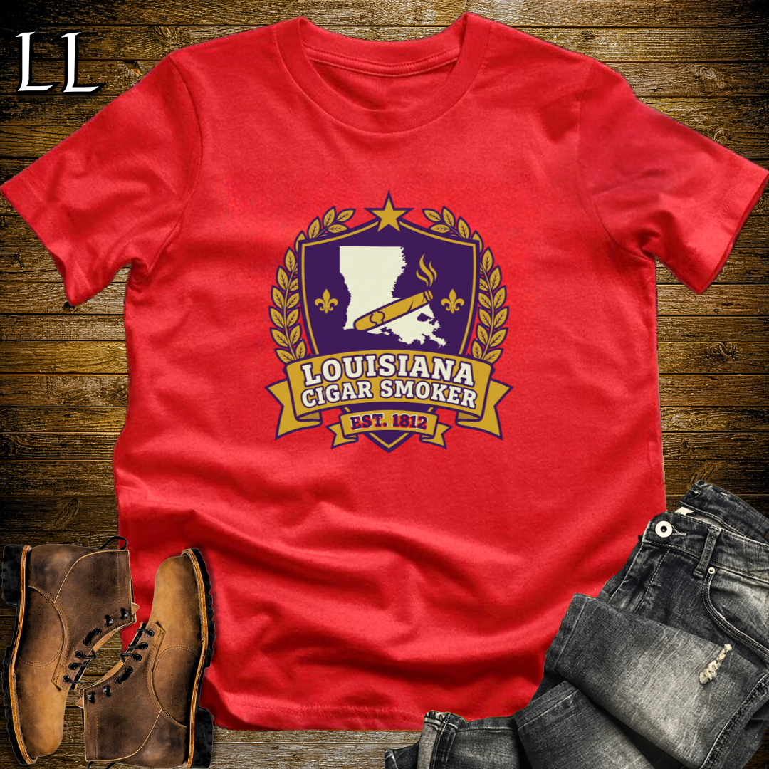 Louisiana Cigar Smoker Shield T-Shirt Red | Louisiana Cigar Crest Shirt