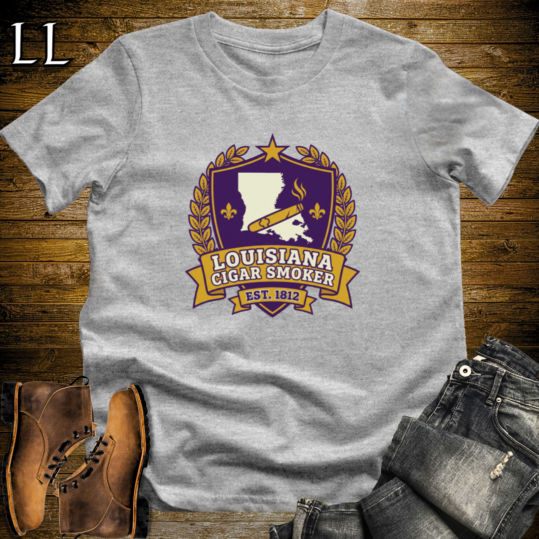 Louisiana Cigar Smoker Shield T-Shirt Sport Grey | Louisiana Cigar Crest Shirt