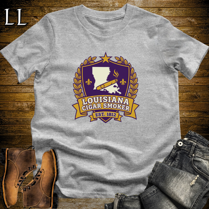 Louisiana Cigar Smoker Shield T-Shirt Sport Grey | Louisiana Cigar Crest Shirt