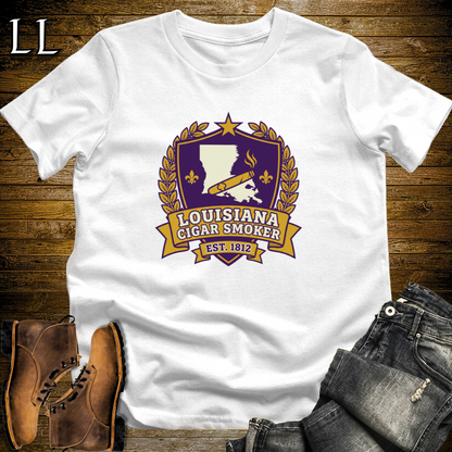 Louisiana Cigar Smoker Shield T-Shirt White | Louisiana Cigar Crest Shirt