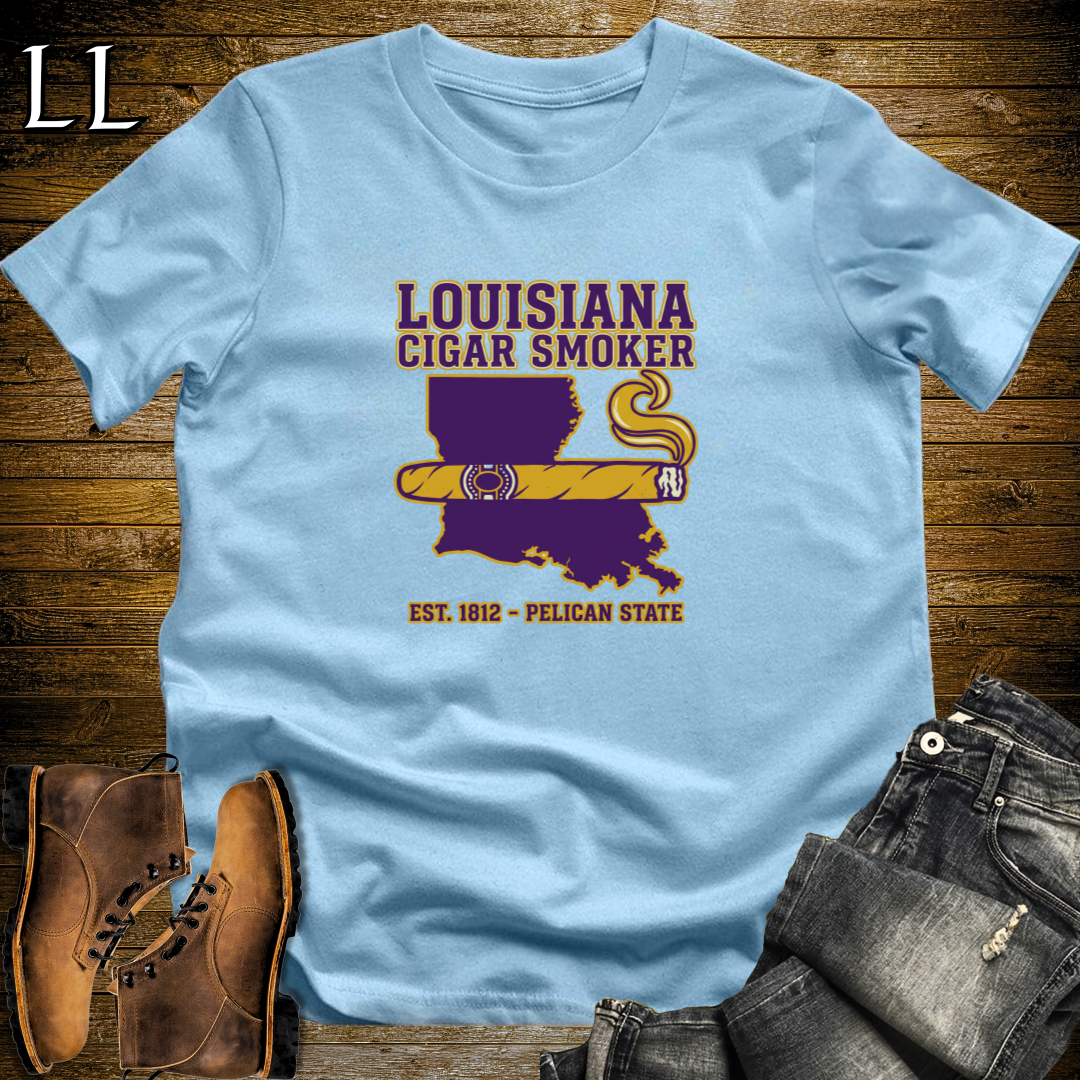 Louisiana Cigar Smoker T-Shirt Light Blue | Louisiana Cigar Shirt