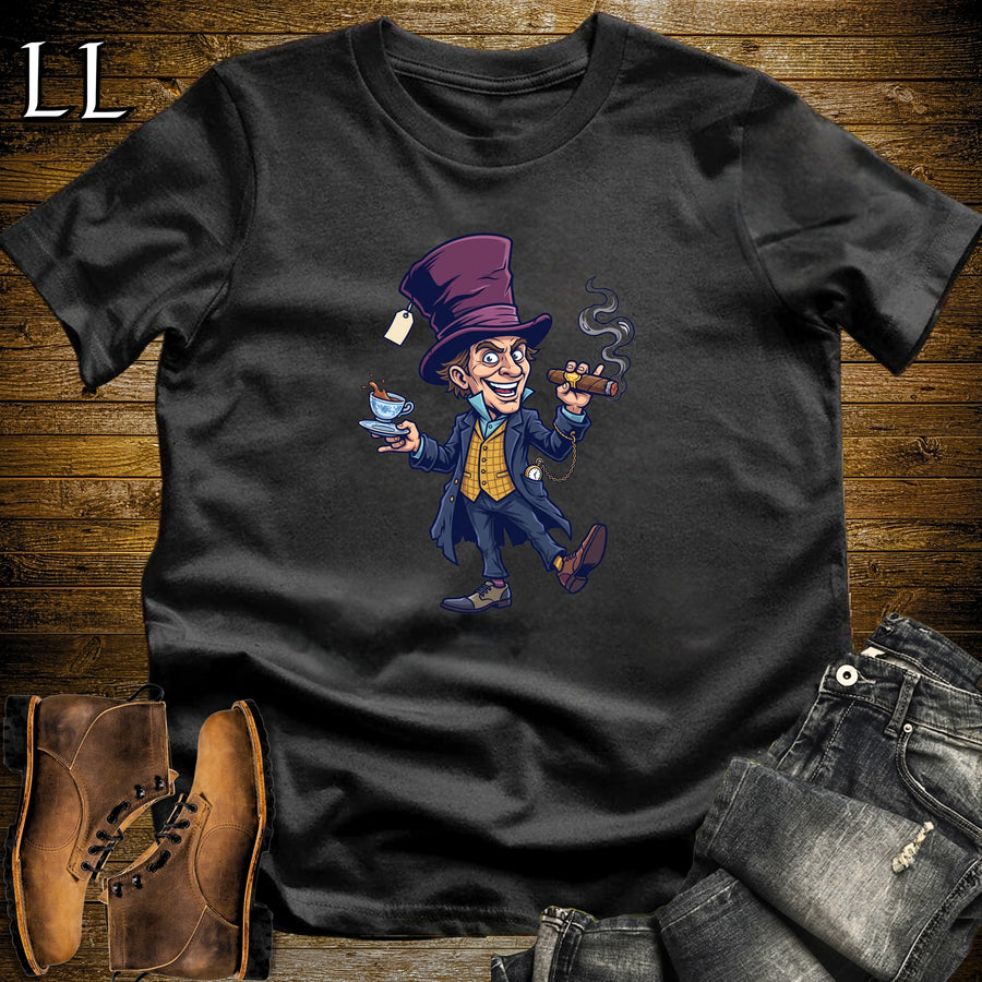 Mad Hatter Tea Party Cigar T-Shirt Black | Tea Party Cigar Tee
