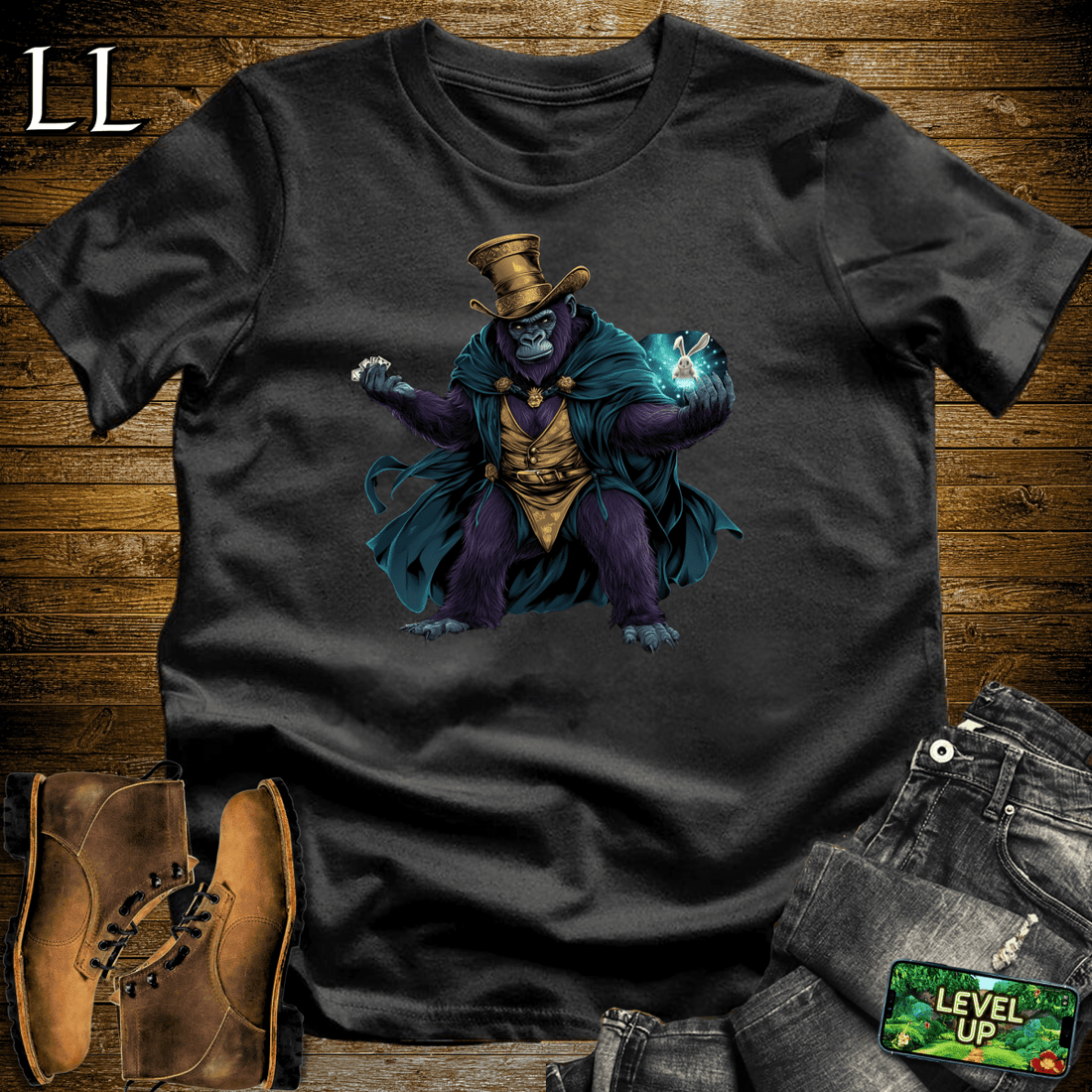 Magician Gorilla Softstyle Tee Black | Illusion Party Shirt