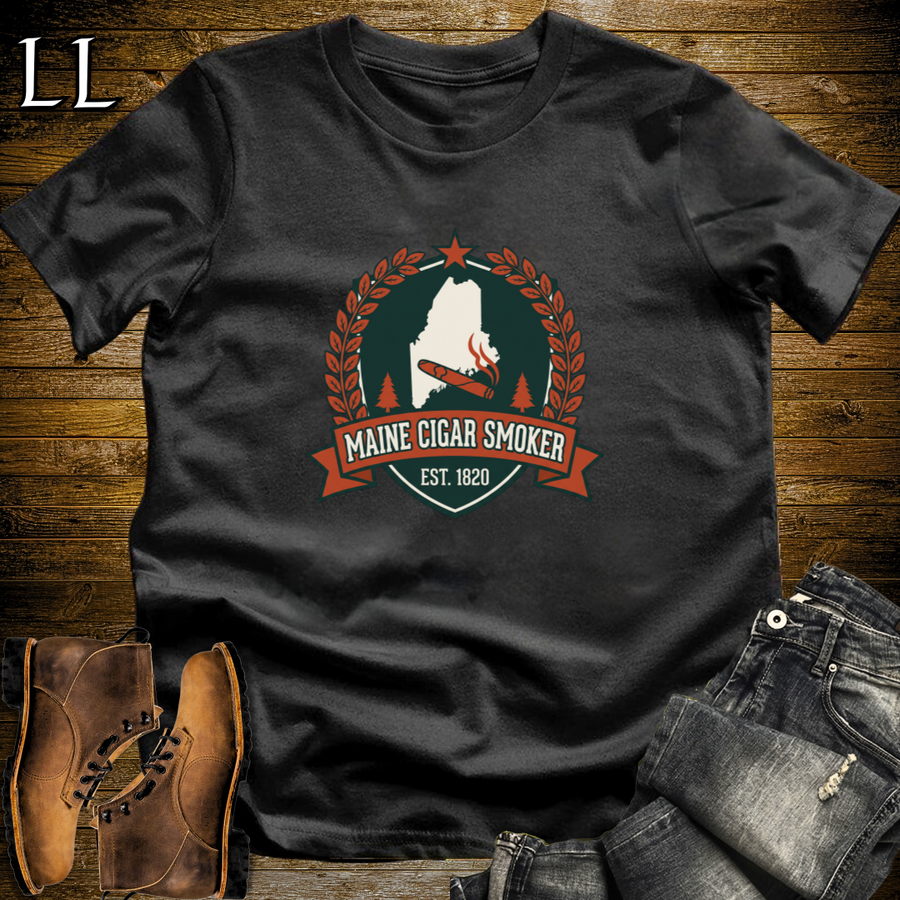 Maine Cigar Smoker Shield T-Shirt Black | Maine Cigar Crest Shirt