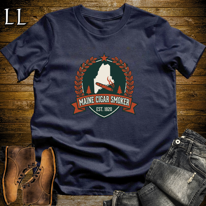 Maine Cigar Smoker Shield T-Shirt Navy | Maine Cigar Crest Shirt