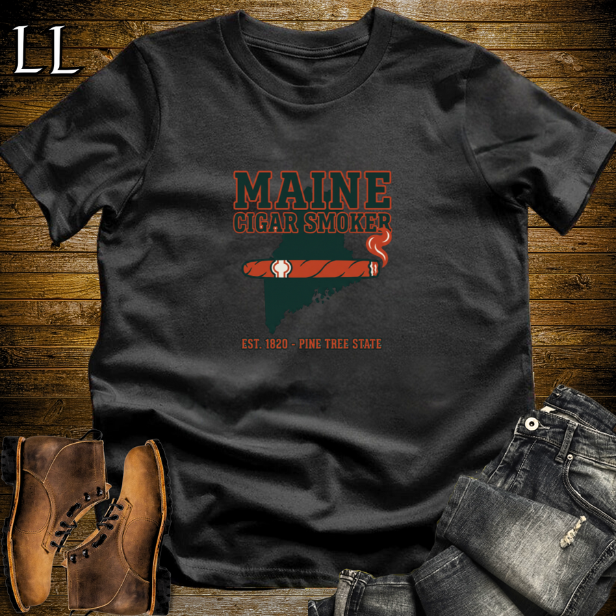 Maine Cigar Smoker T-Shirt Black | Maine Cigar Lover Shirt
