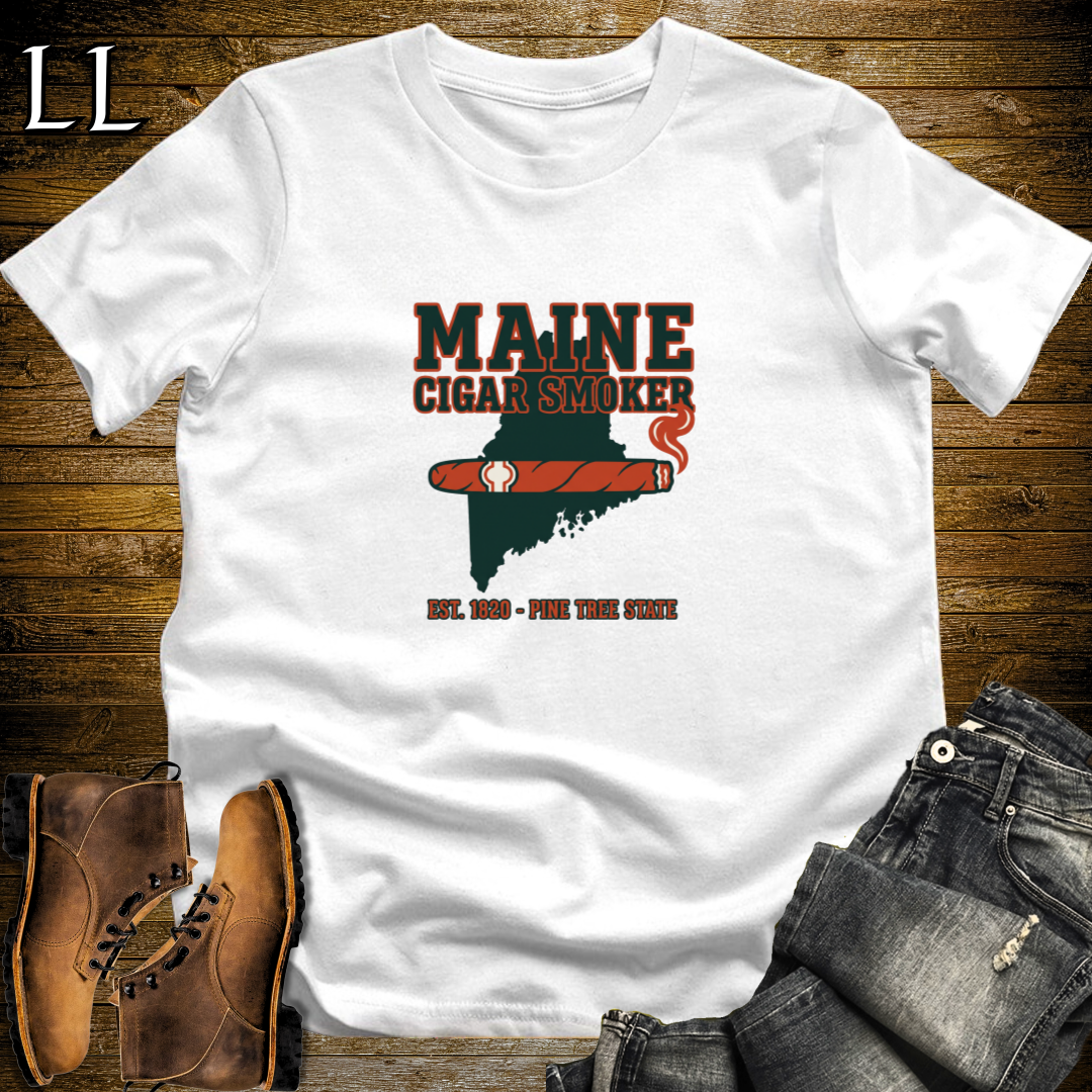 Maine Cigar Smoker T-Shirt White | Maine Cigar Lover Shirt