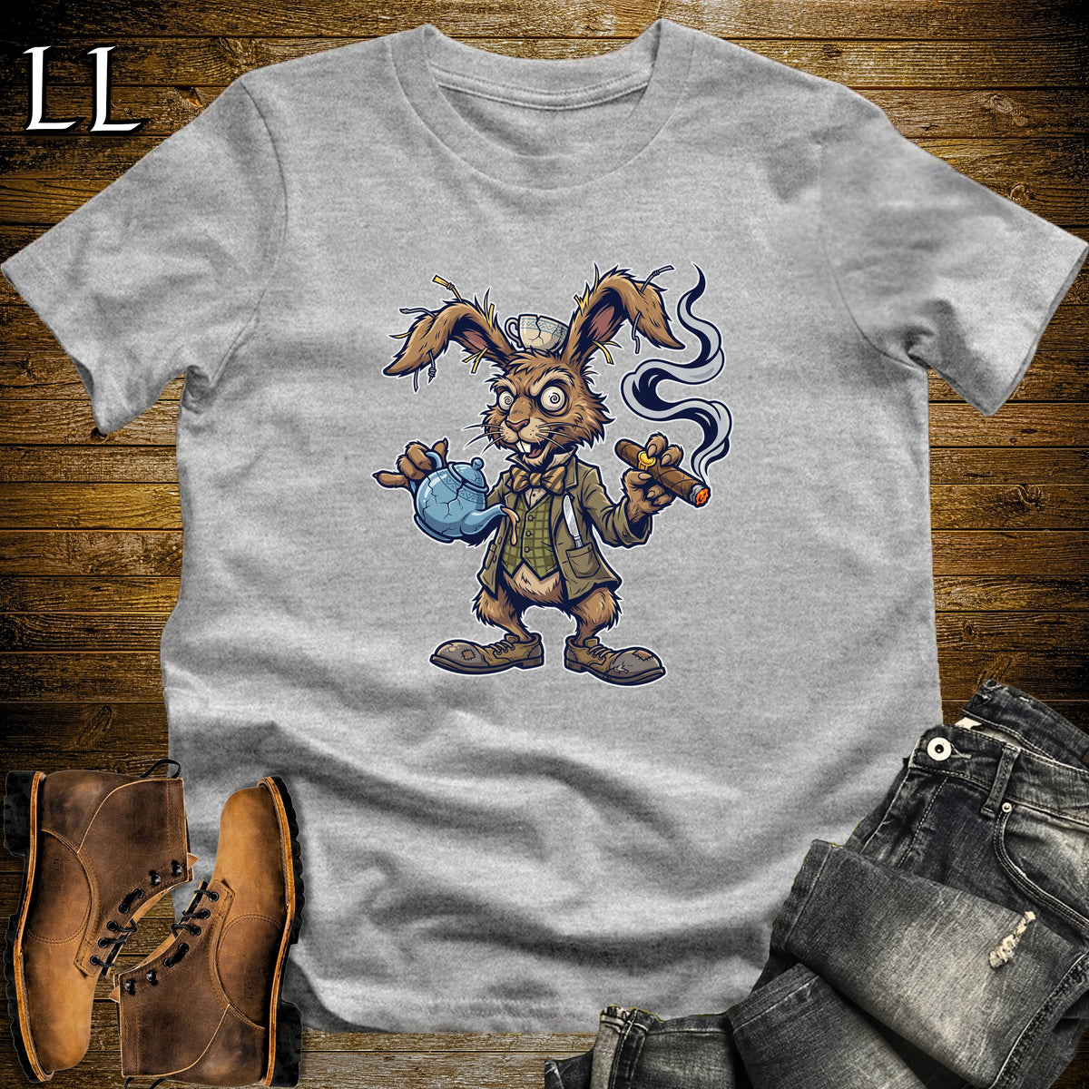 March Hare Mad Tea Cigar T-Shirt Sport Grey | Mad Tea Cigar Tee
