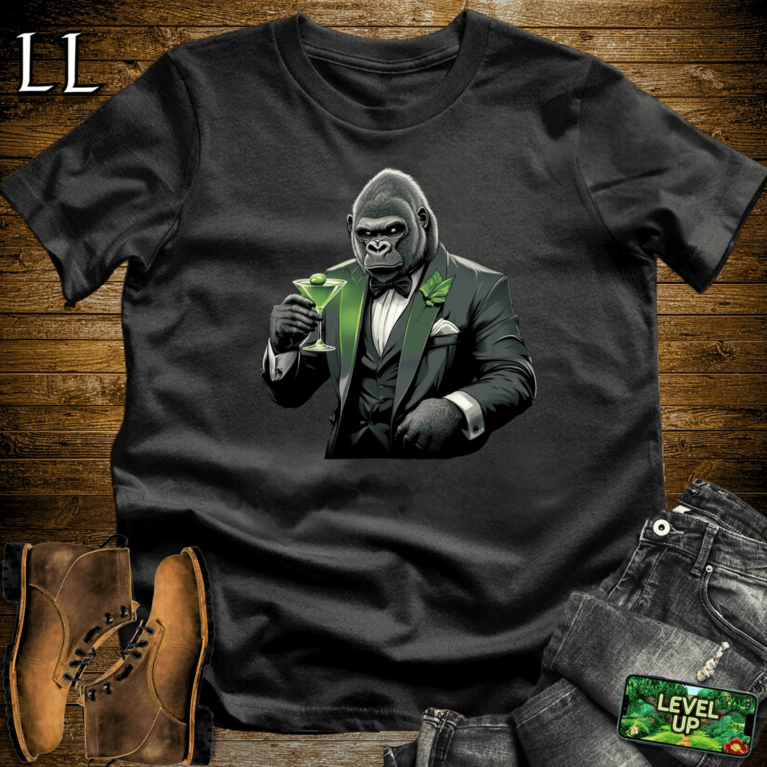 Martini Gorilla Softstyle Tee Black | Cocktail Lover Gift Tee