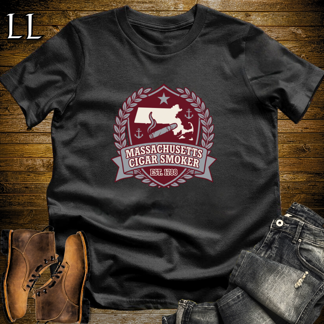 Massachusetts Cigar Smoker Shield T-Shirt Black | Cigar Crest Shirt