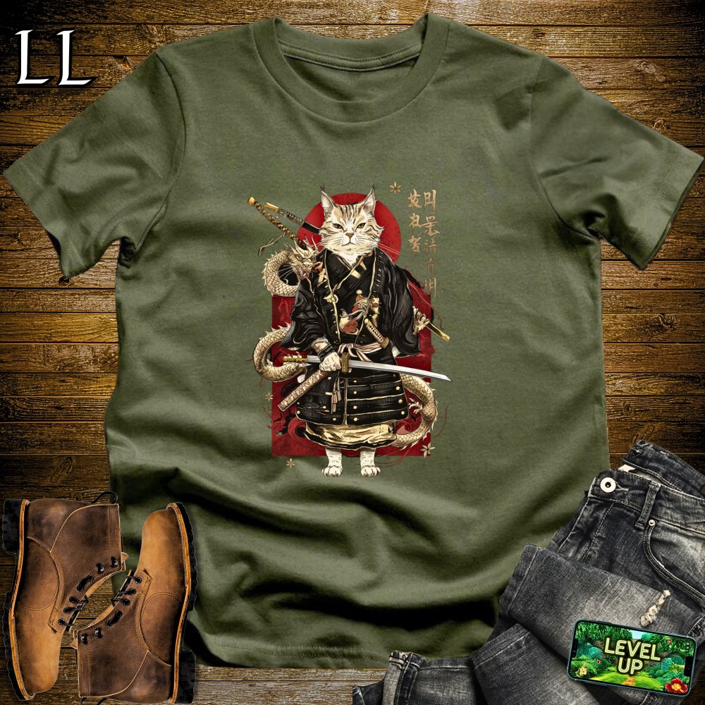 Master Cat Samurai Softstyle Tee - Military Green - LegacyLayers