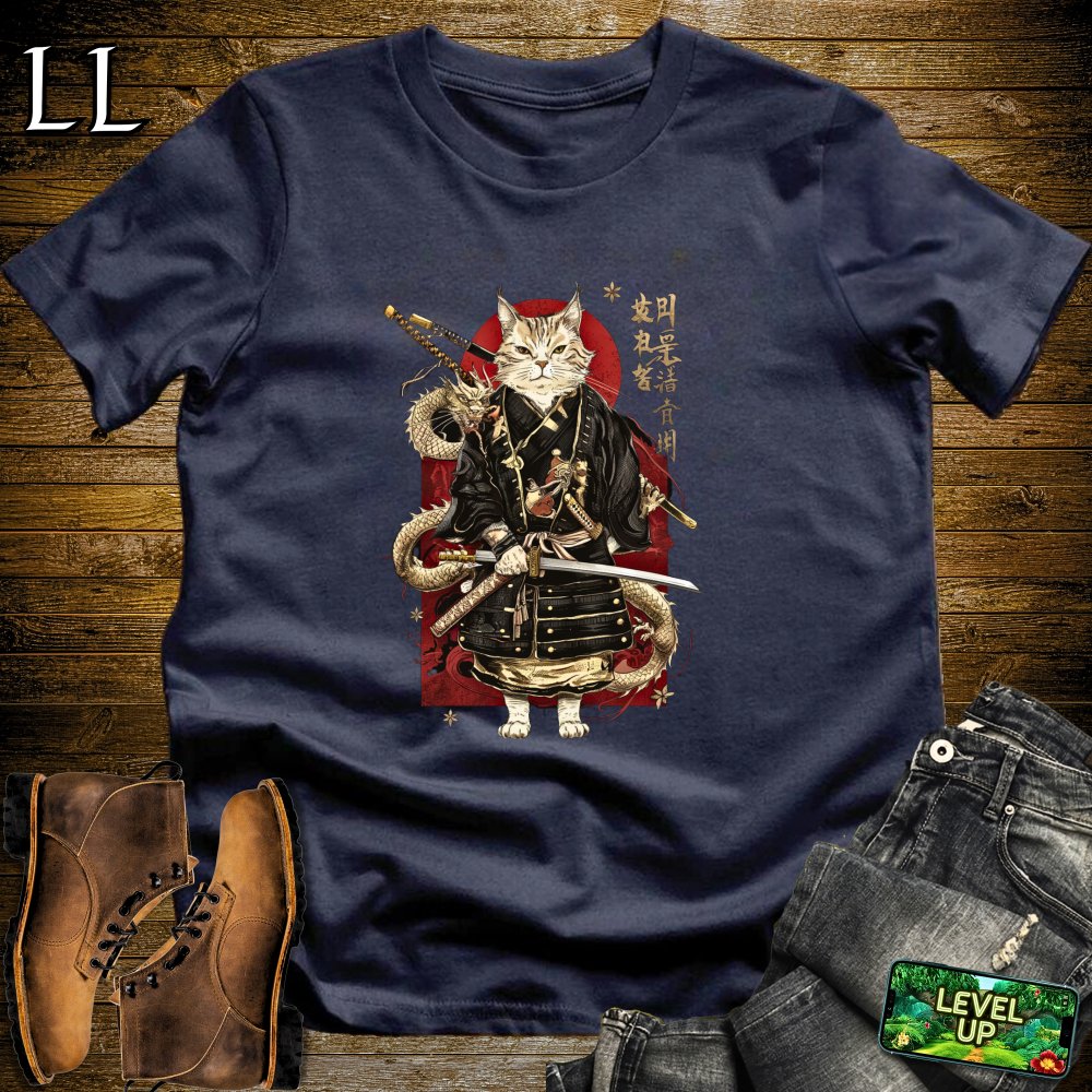 Master Cat Samurai Softstyle Tee - Navy - LegacyLayers