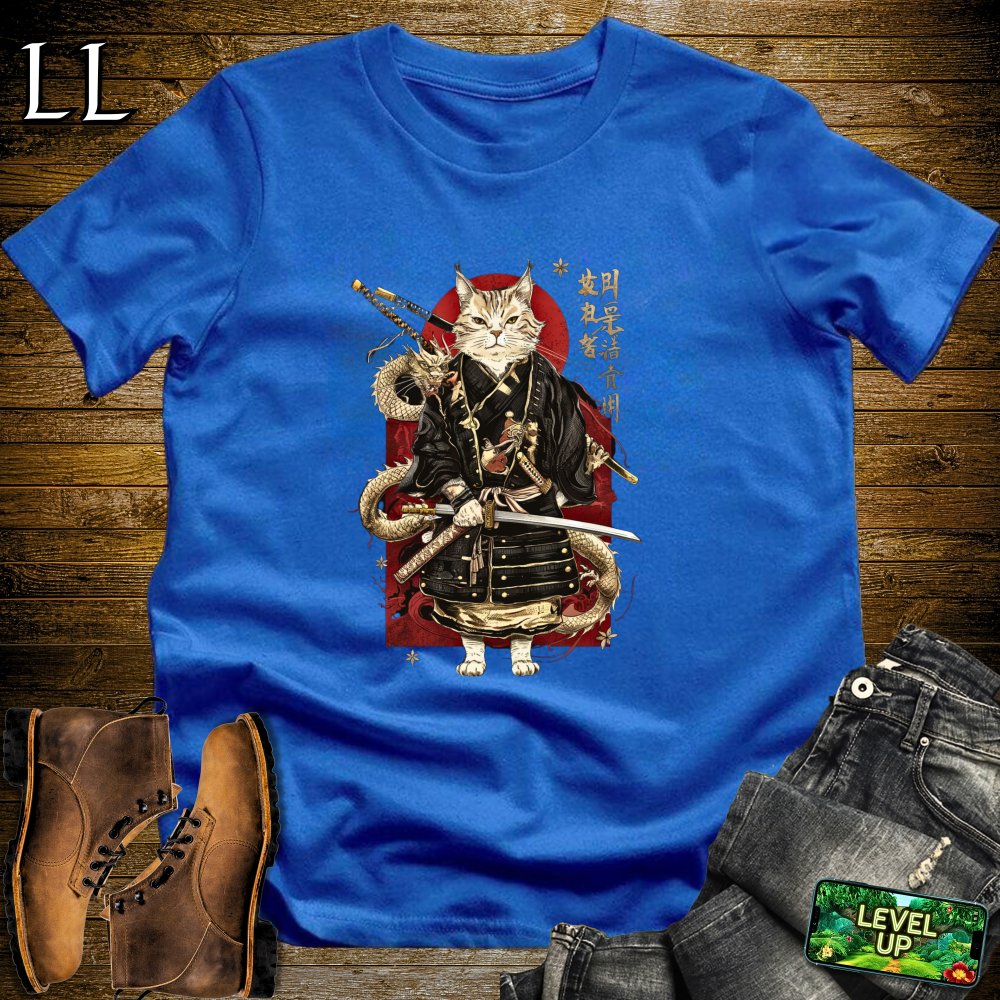 Master Cat Samurai Light Blue | Feline Warrior Tee