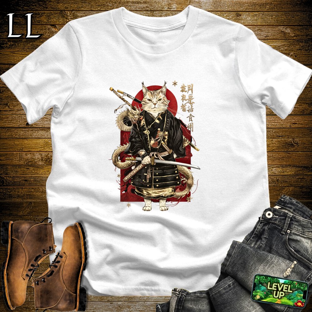 Master Cat Samurai Softstyle Tee - White - LegacyLayers