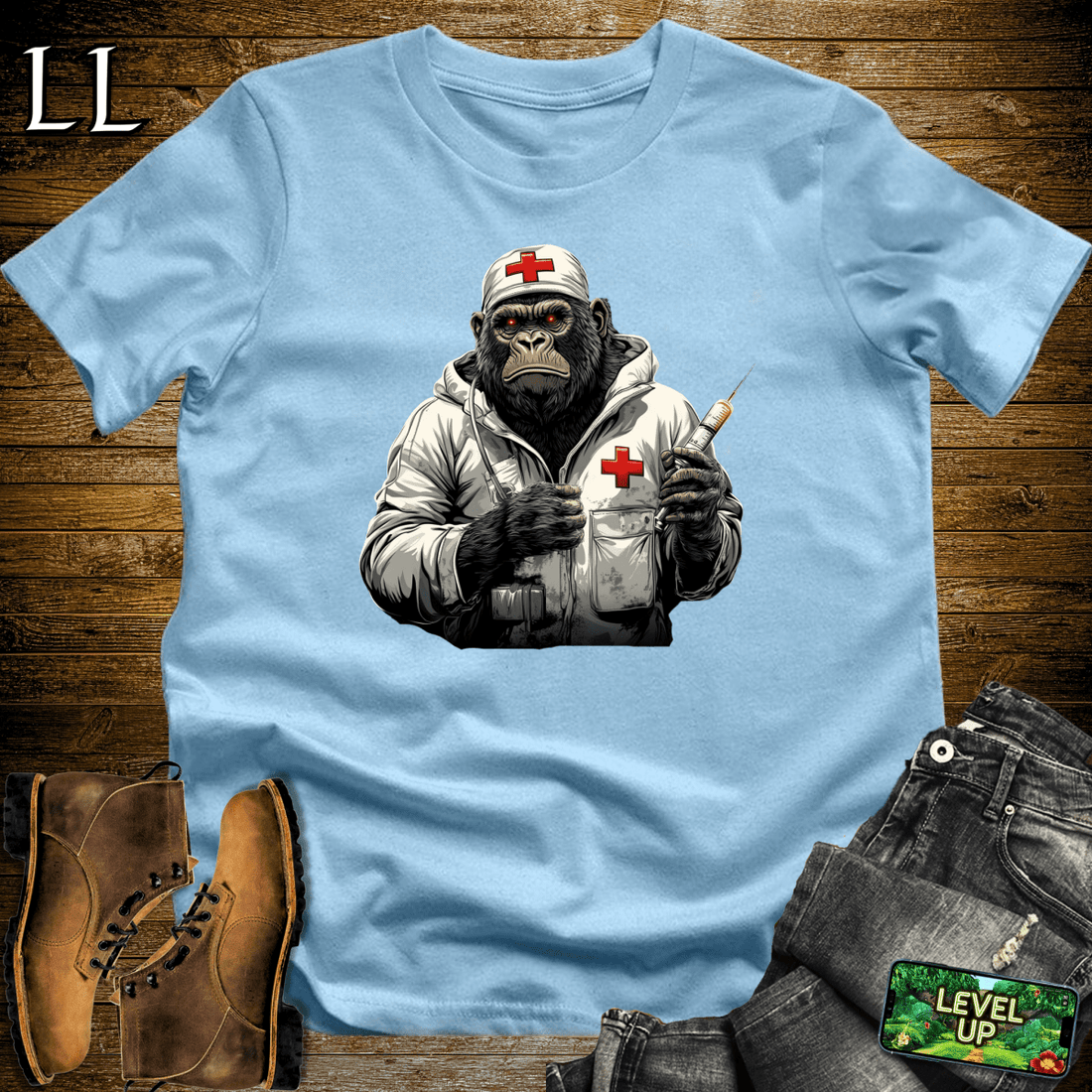 Medic Gorilla Softstyle Tee Light Blue | Funny Medical Party Tee