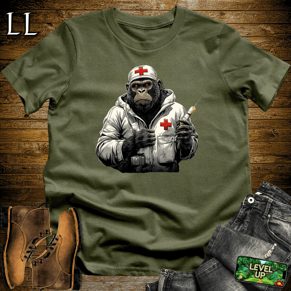 Medic Gorilla Softstyle Tee Military Green | Funny Medical Party Tee