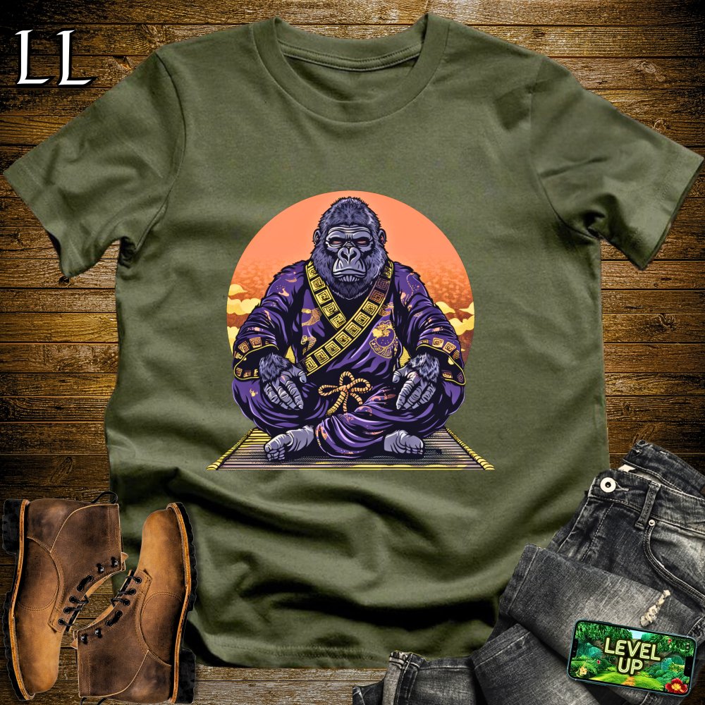 Meditating Gorilla Samurai Military Green | Zen Warrior Tee