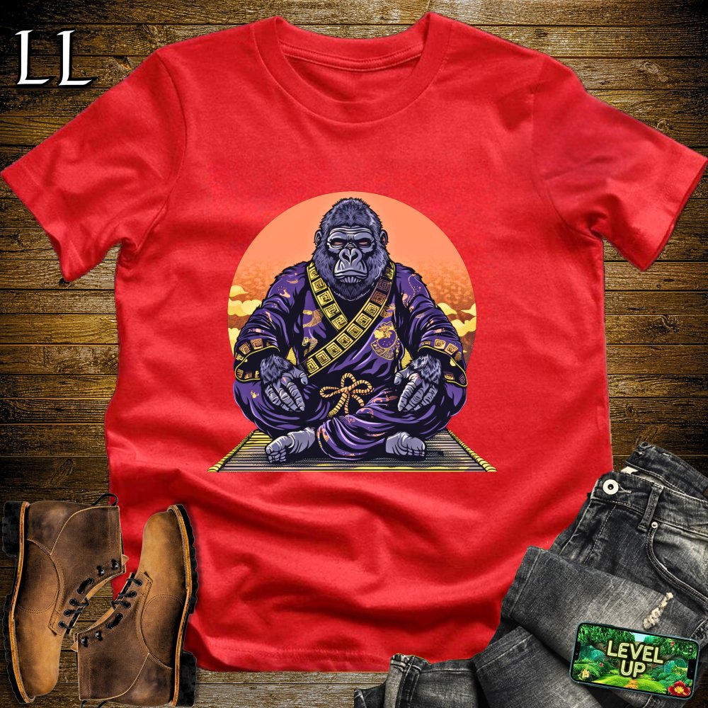 Meditating Gorilla Samurai Red | Zen Warrior Tee