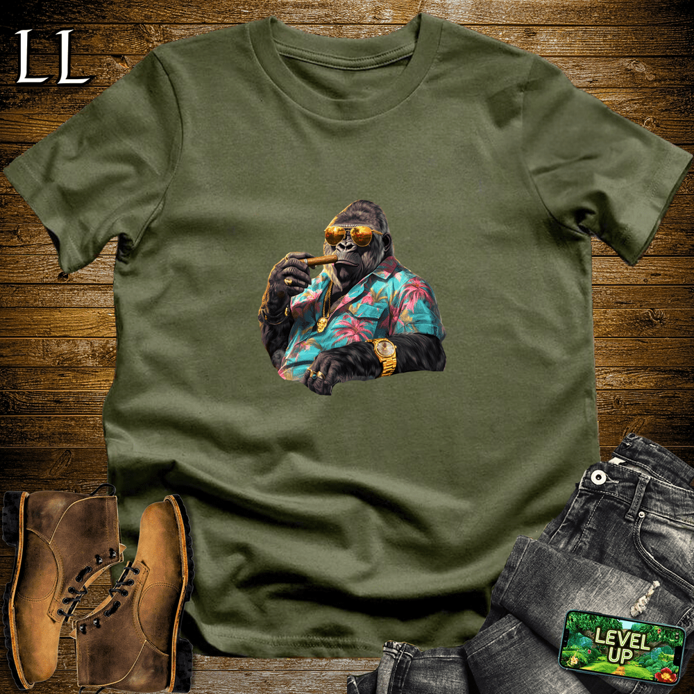 Miami Kingpin Cigar Gorilla Military Green | Gorilla Graphic Tee