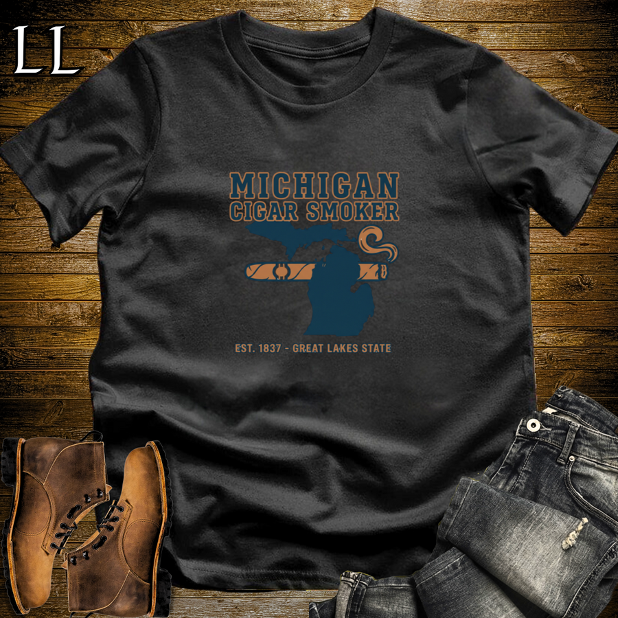 Michigan Cigar Smoker T-Shirt Black | Great Lakes Cigar Gift