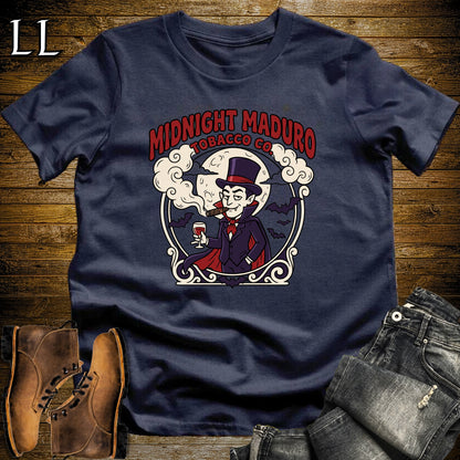 Midnight Maduro Vampire Top Hat Cigar Label T-Shirt Navy | Halloween Cigar Tee