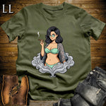 Candela's Smoke Break Cigar Girl T-Shirt Military Green | Cigar Pin-Up Girl Tee