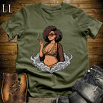 Leona's Smoke Break Cigar Girl T-Shirt Military Green | Cigar Pin-Up Girl Tee
