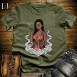Camila's Smoke Break Cigar Girl T-Shirt Military Green | Cigar Pin-Up Girl Tee