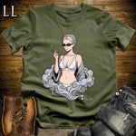 Perla's Smoke Break Cigar Girl T-Shirt Military Green | Cigar Pin-Up Girl Tee